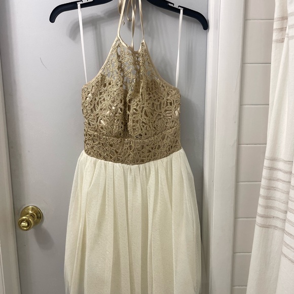 Gold and Cream Halter Dress - Picture 1 of 4